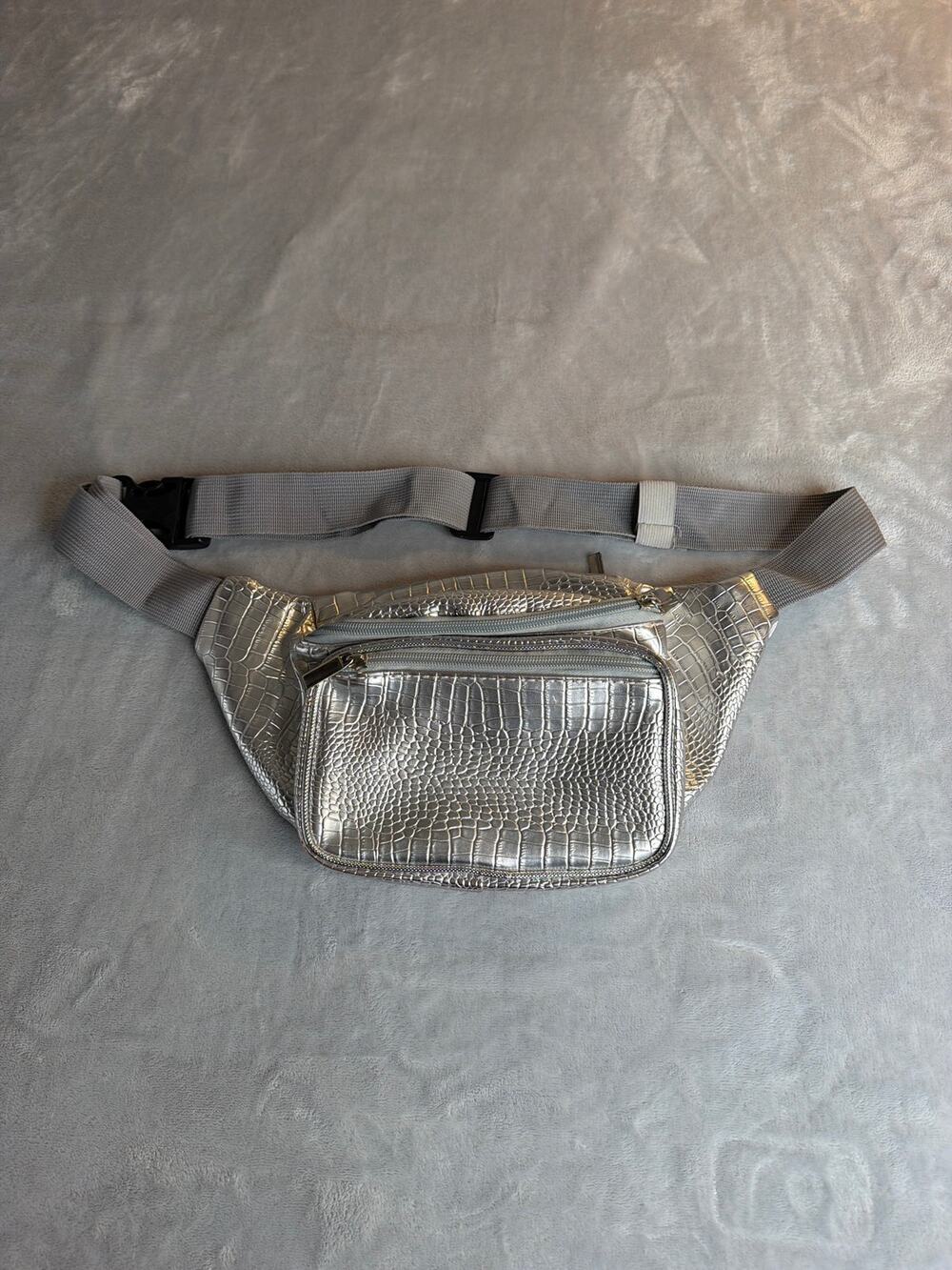 Sojourner Bags Silver Metallic Croc Fanny Pack Rave Festival Waist Belt Bag